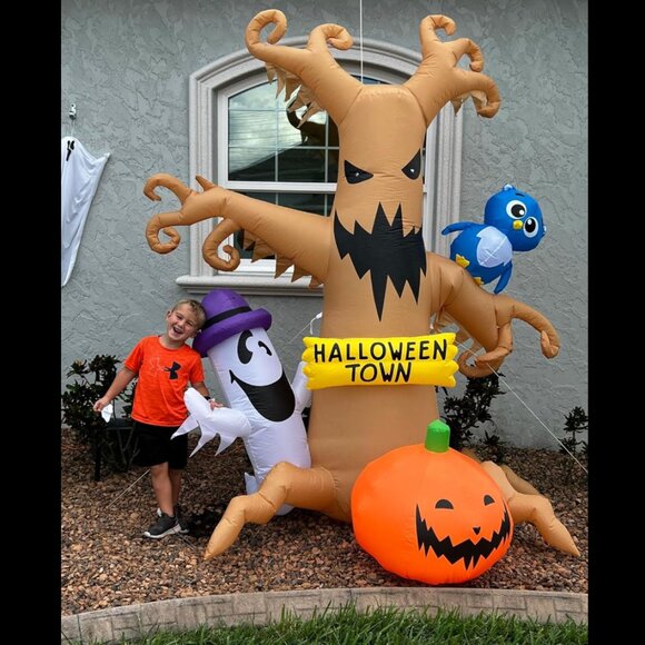 8FT Dead Tree & Owl Ghost Halloween Blow Up Inflatable Decoration with LED Light - Picture 1 of 10